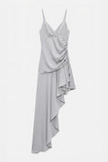 Strappy Satin Dress with Asymmetrical Skirt