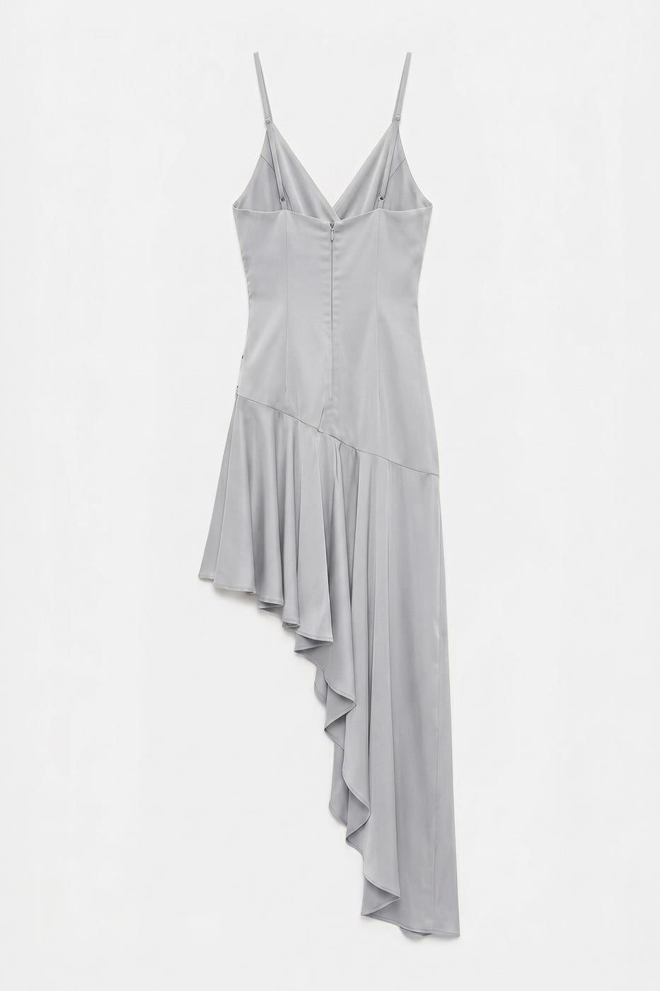 Strappy Satin Dress with Asymmetrical Skirt