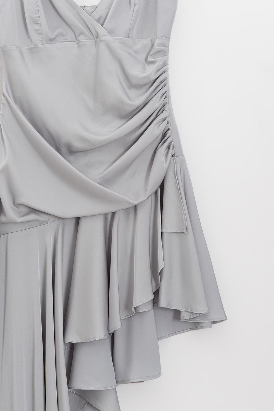 Strappy Satin Dress with Asymmetrical Skirt