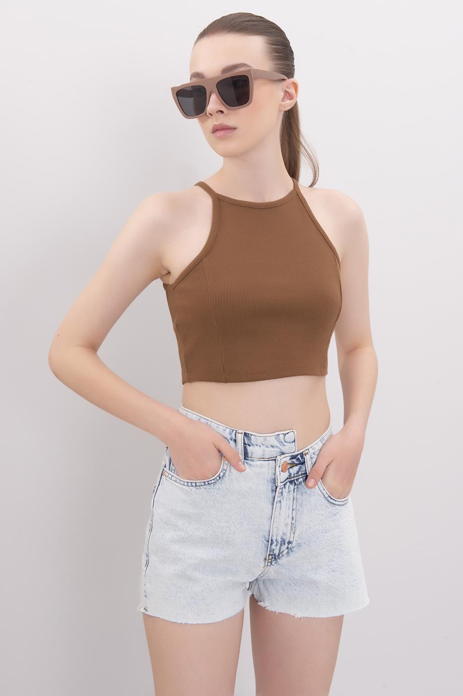 Asymmetric Denim Short with Belt