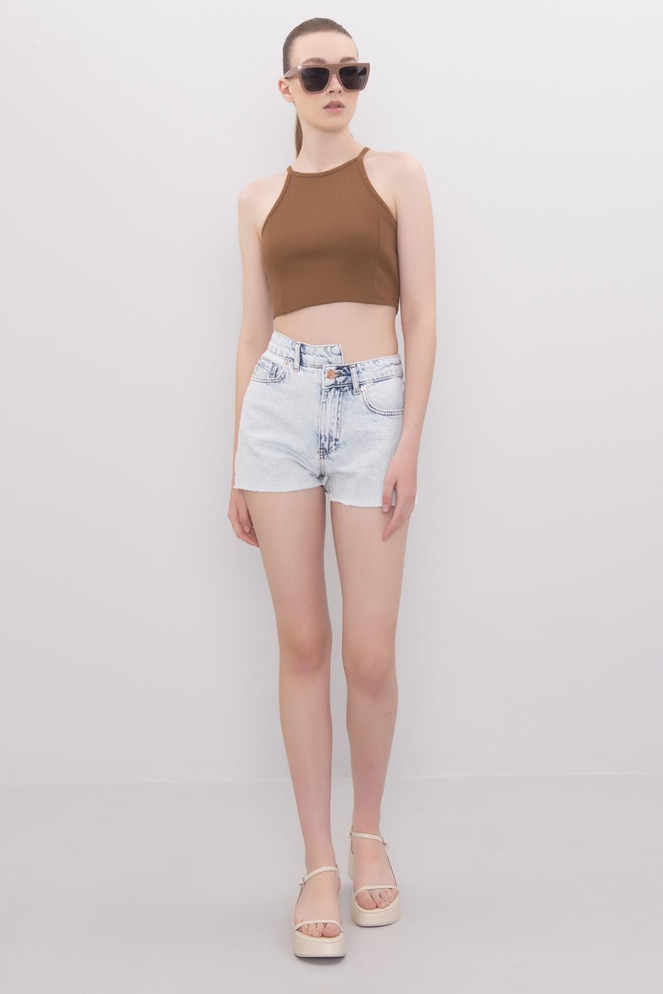 Asymmetric Denim Short with Belt