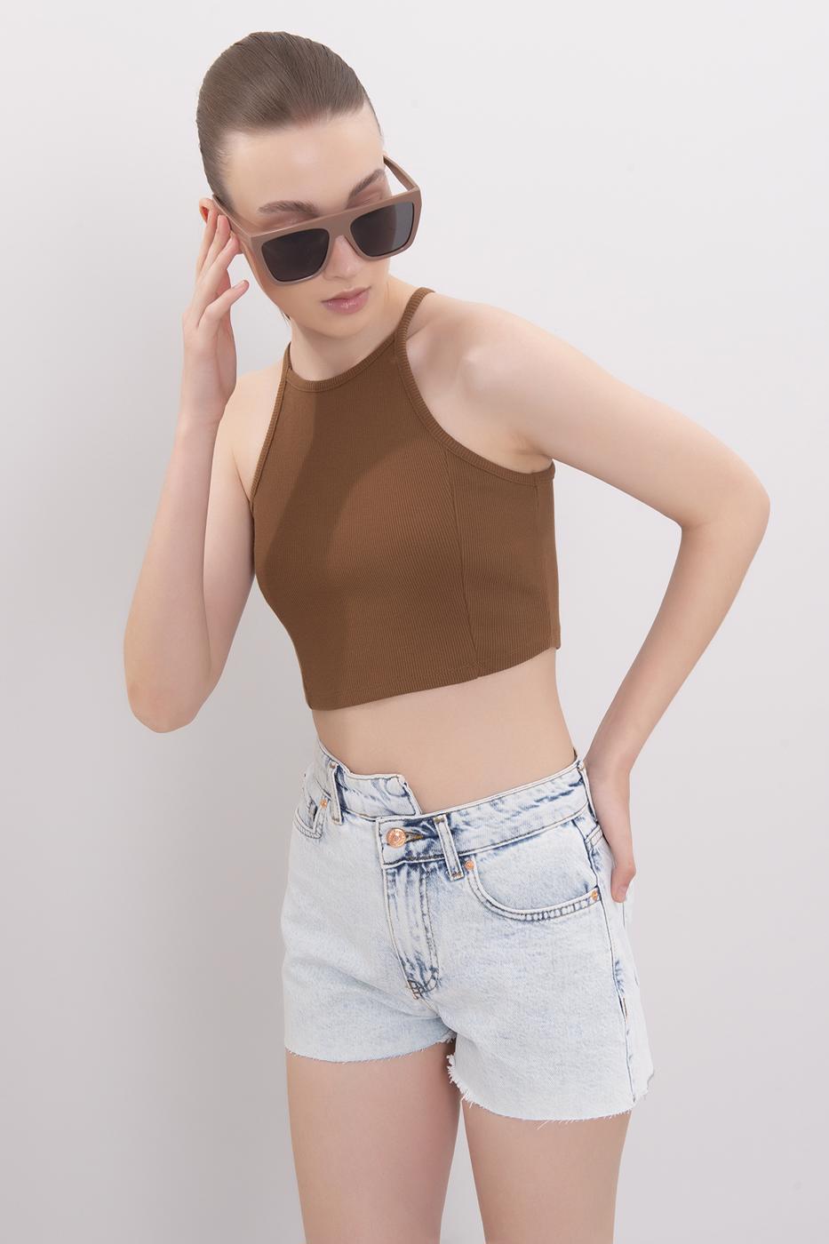 Asymmetric Denim Short with Belt