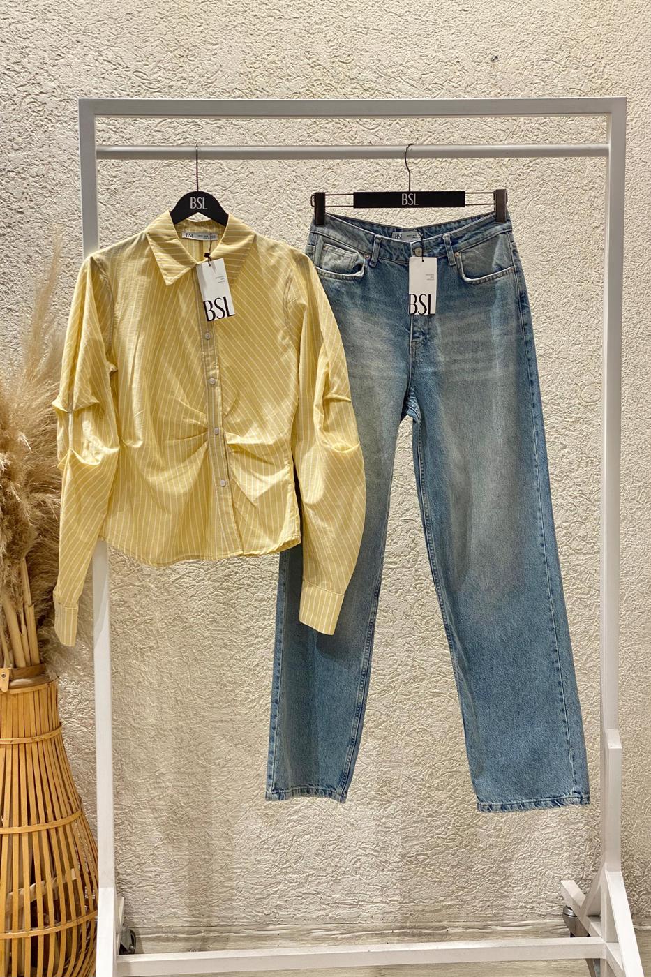 Asymmetrical Placket Shirt Yellow