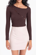 Asymetric collar detailed crop top Brown