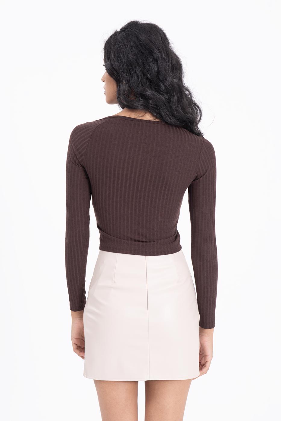 Asymetric collar detailed crop top Brown