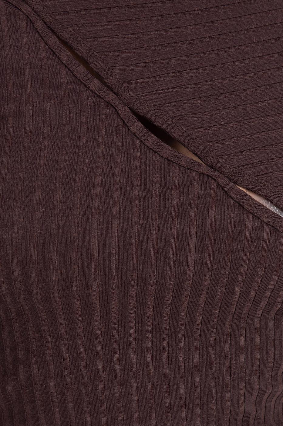Asymetric collar detailed crop top Brown