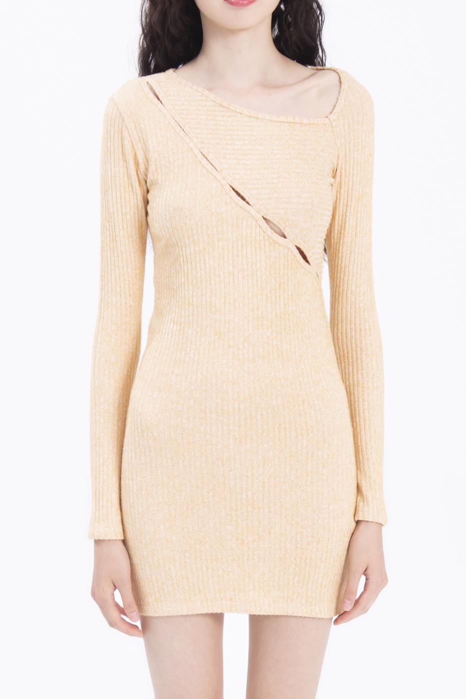 Asymetric collar detailed mini dress