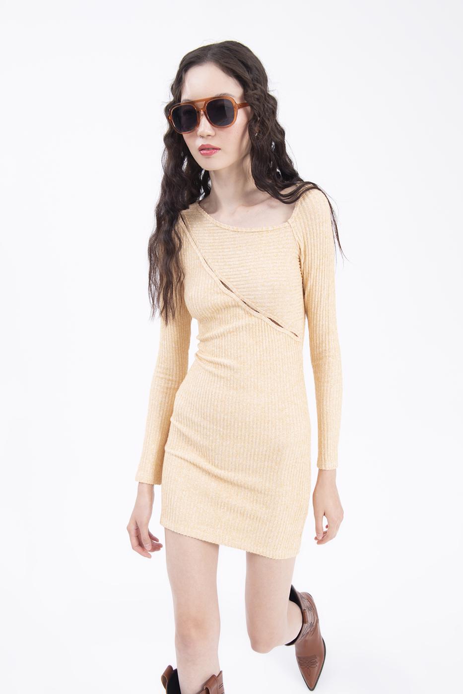Asymetric collar detailed mini dress