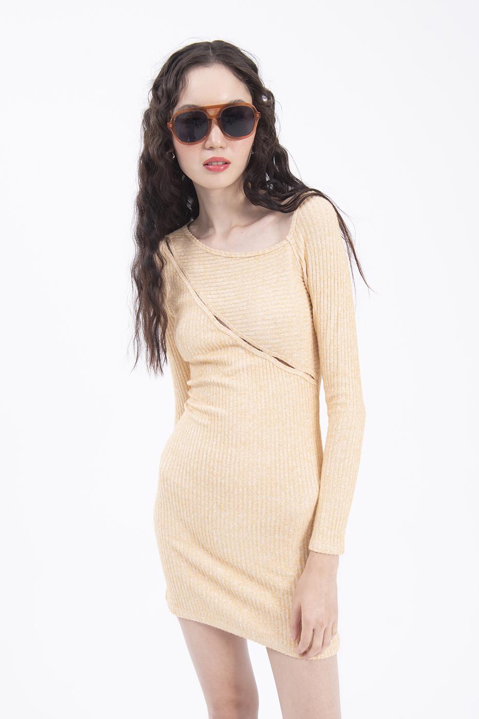 Asymetric collar detailed mini dress