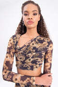 Asymetric collar detailed crop top Black