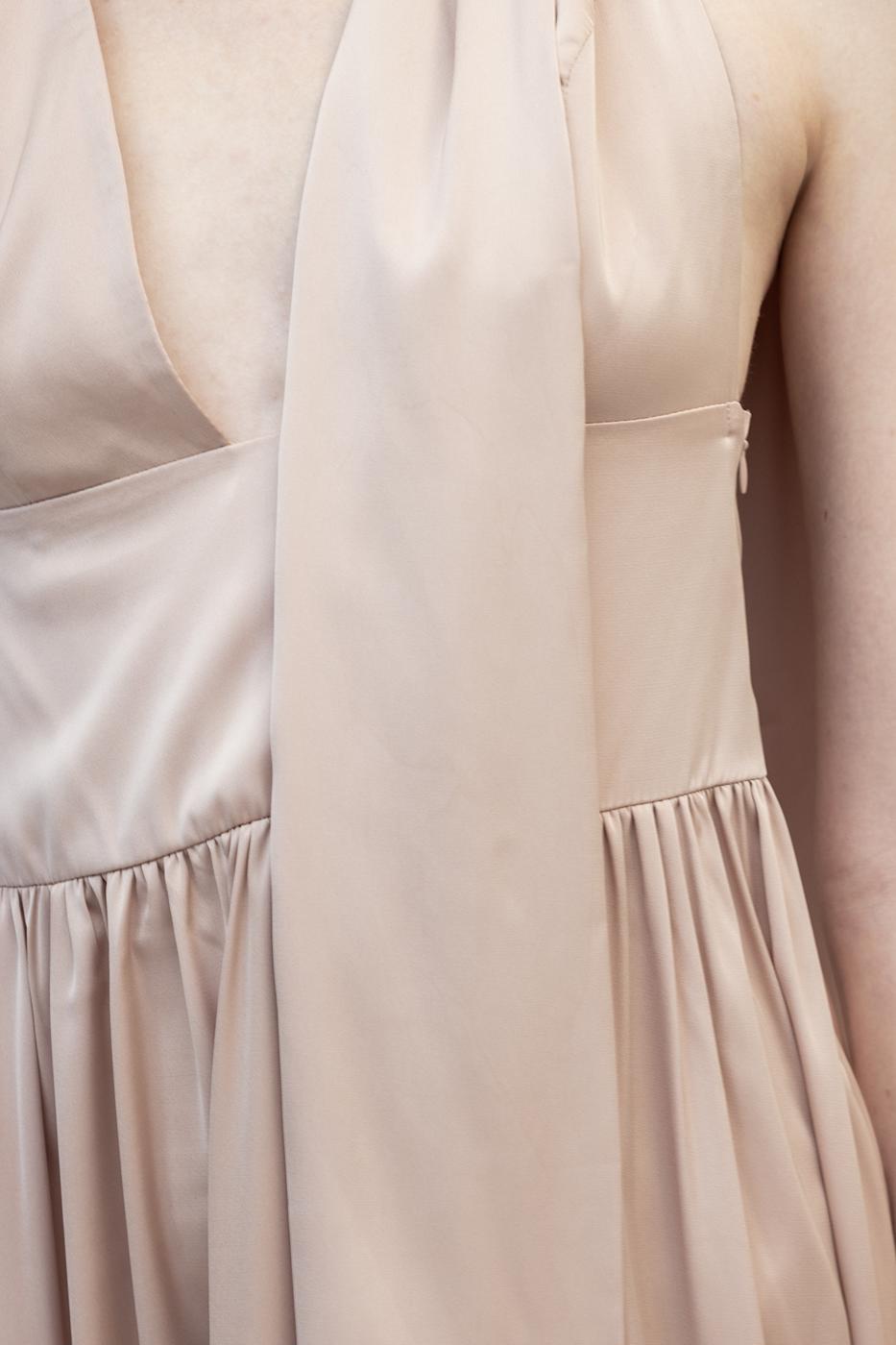 Strappy Scarf Detailed Maxi Satin Dress Beige