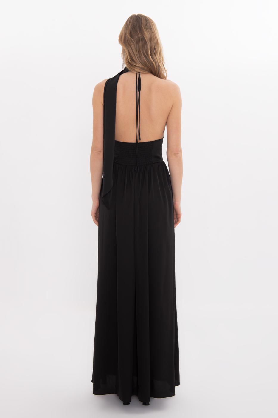 Strappy Scarf Detailed Maxi Satin Dress Black