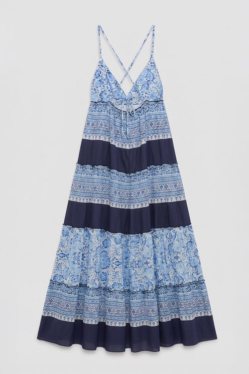 Strappy Layered Flared Dress Blue