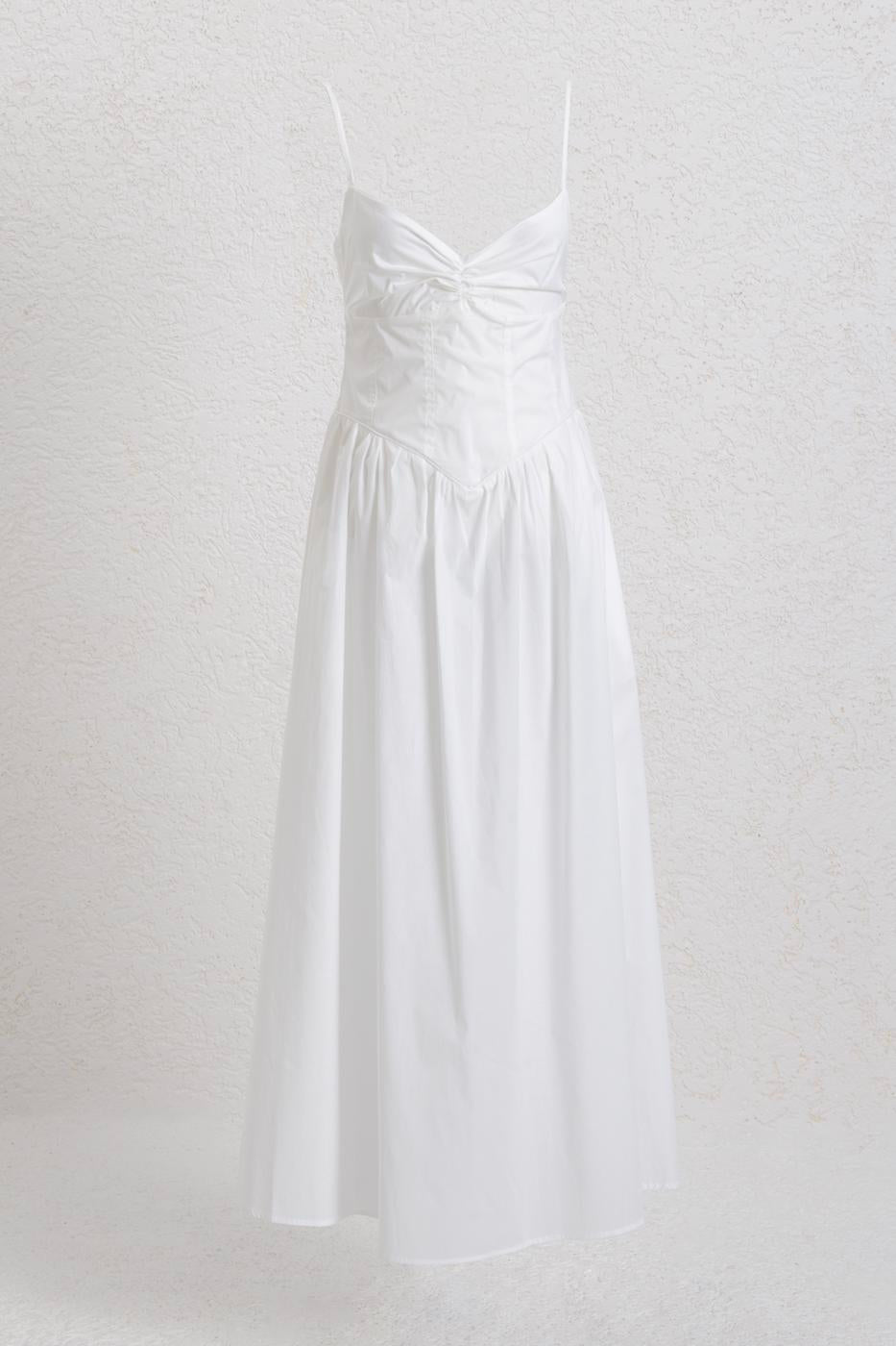 Strappy Bodice Midi Dress White