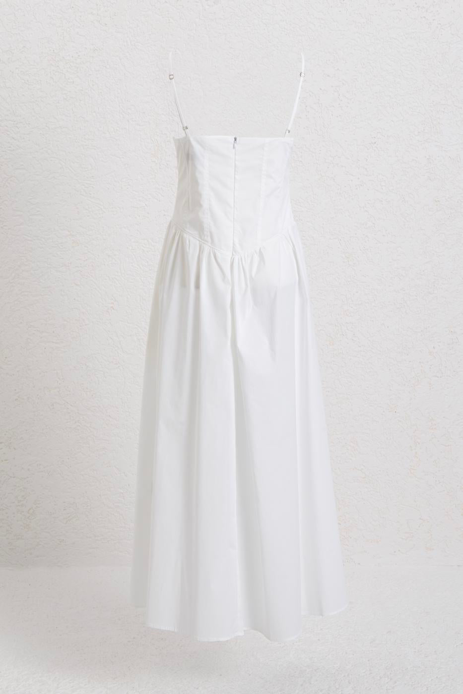 Strappy Bodice Midi Dress White