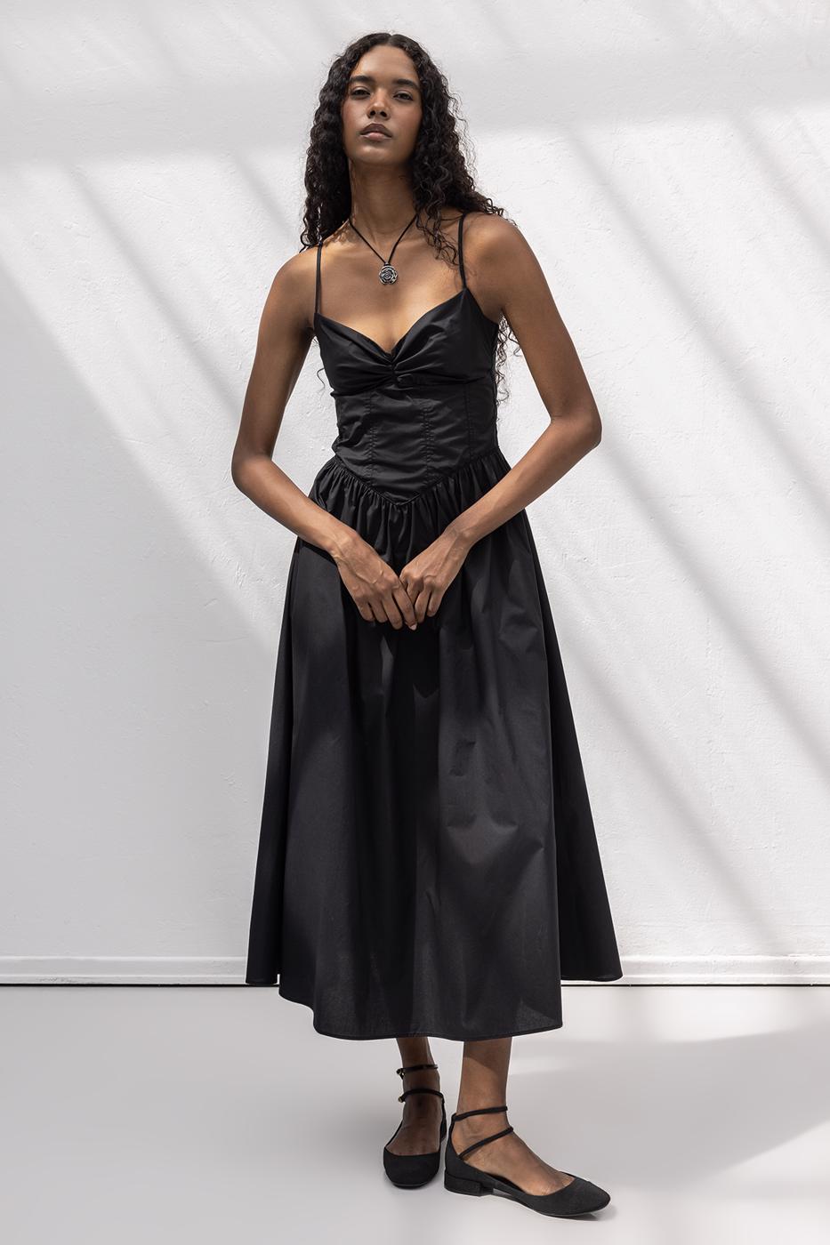 Strappy Bodice Midi Dress Black