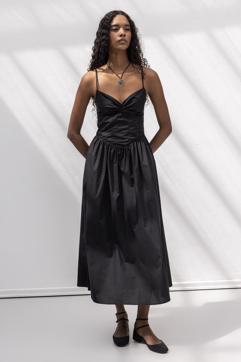 Strappy Bodice Midi Dress Black