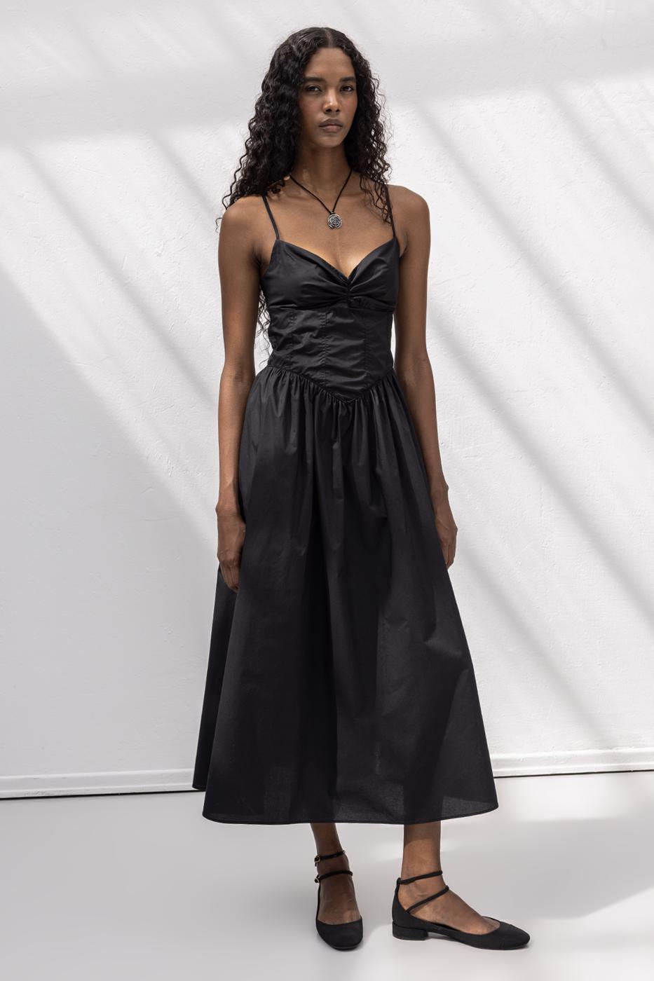 Strappy Bodice Midi Dress Black