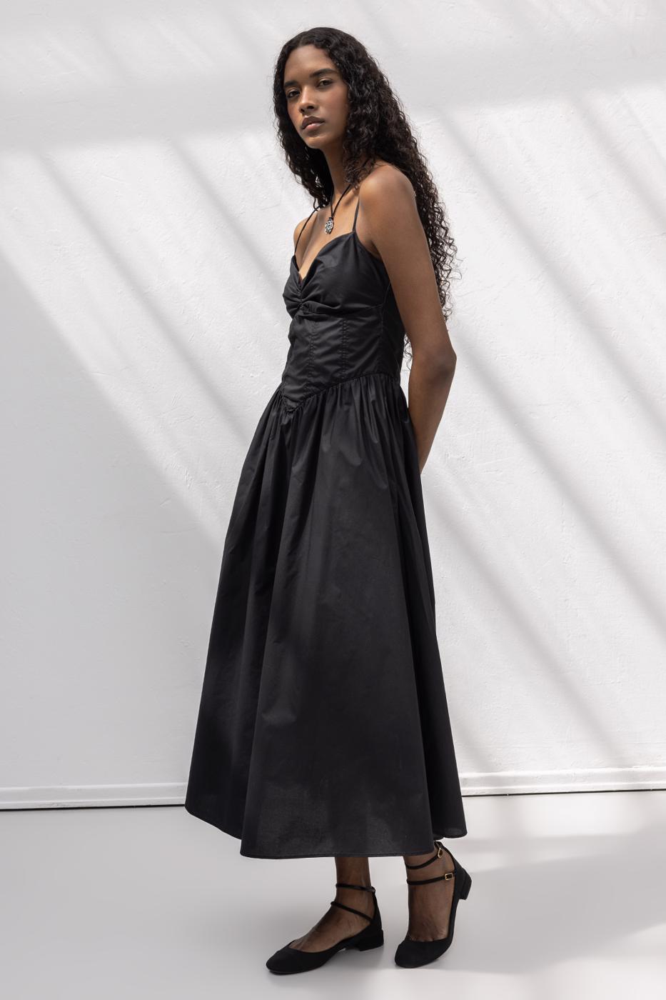 Strappy Bodice Midi Dress Black
