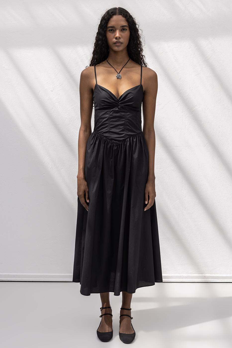 Strappy Bodice Midi Dress Black