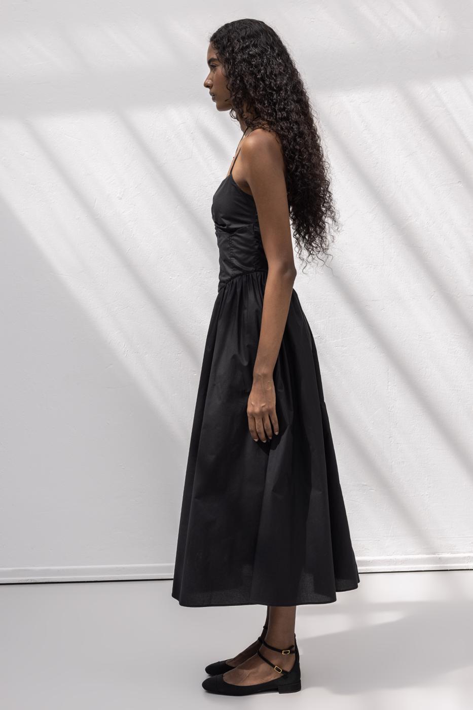 Strappy Bodice Midi Dress Black