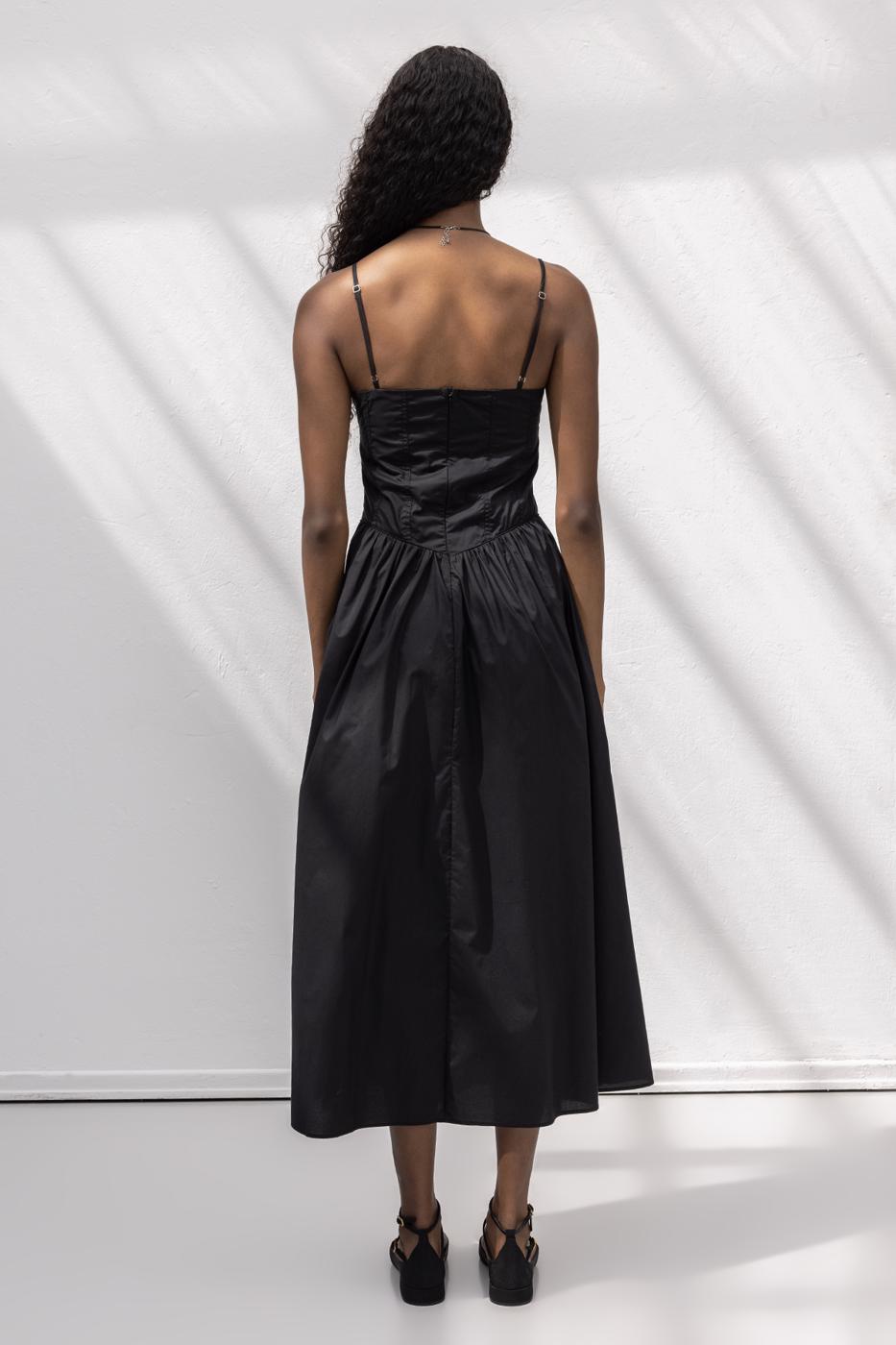 Strappy Bodice Midi Dress Black
