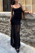 Strapless Maxi Tulle Detail Dress Black