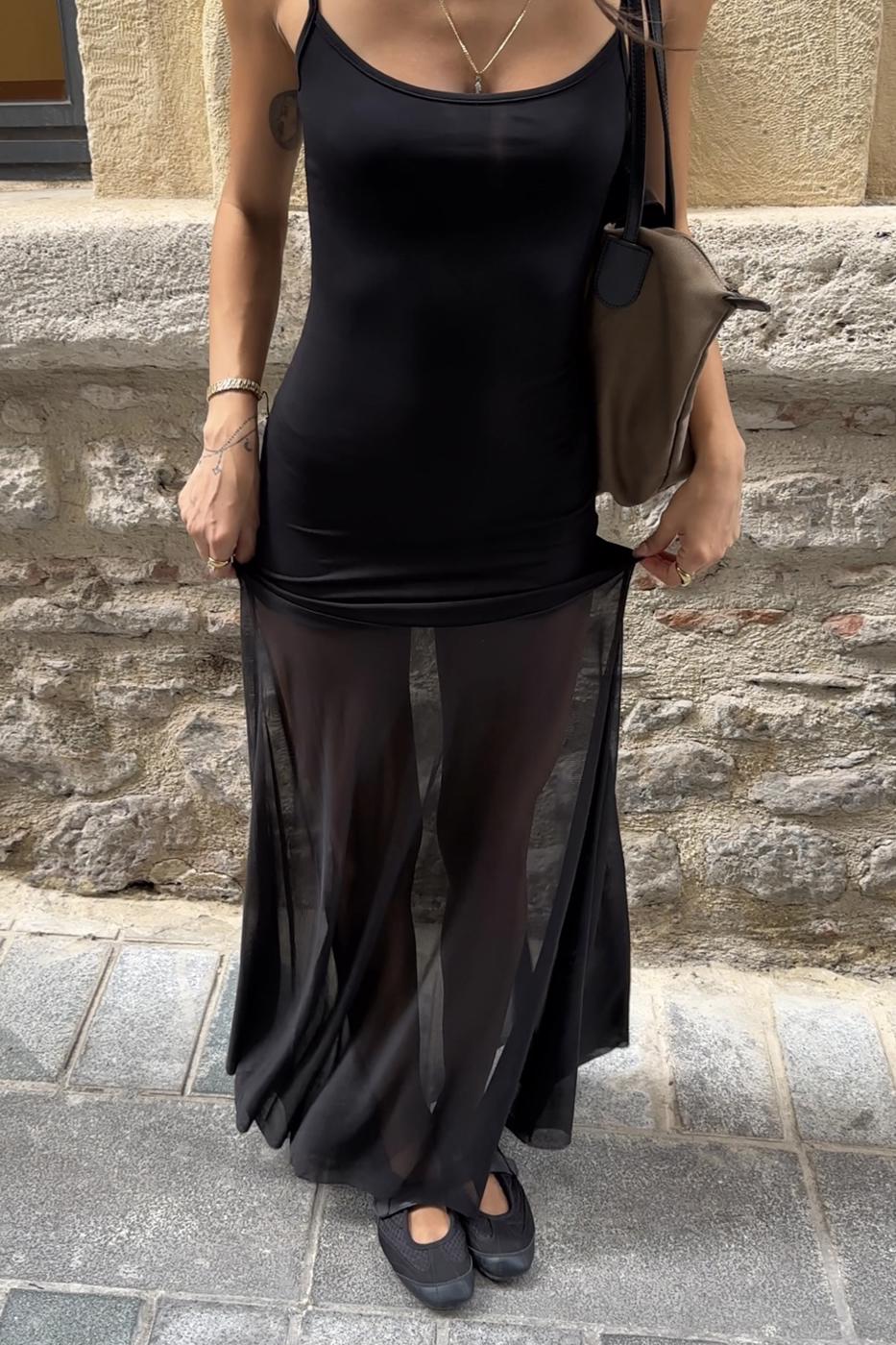 Strapless Maxi Tulle Detail Dress Black