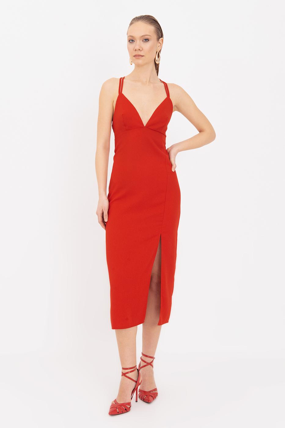Strappy Midi Dress Red