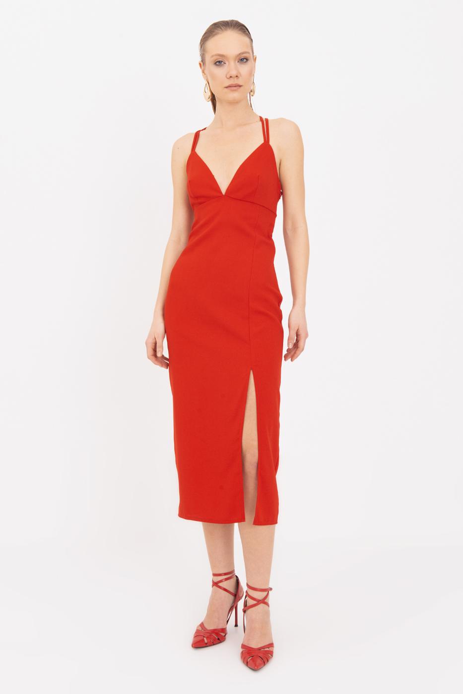 Strappy Midi Dress Red