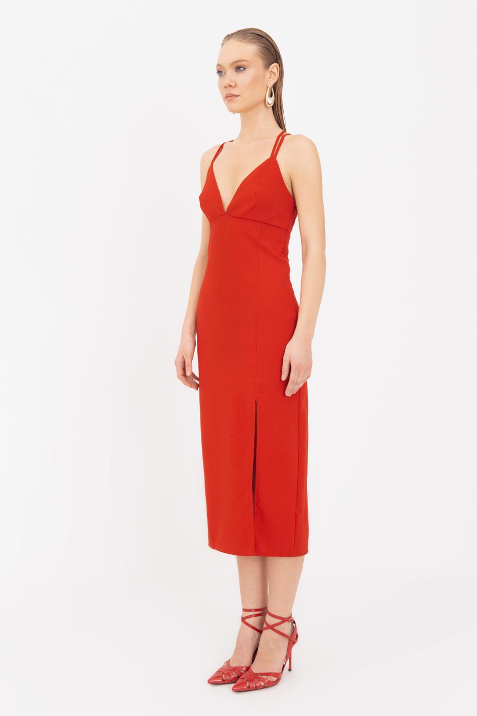 Strappy Midi Dress Red