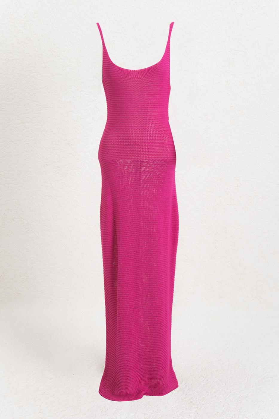 Strappy Knitted Midi Dress Fuschia