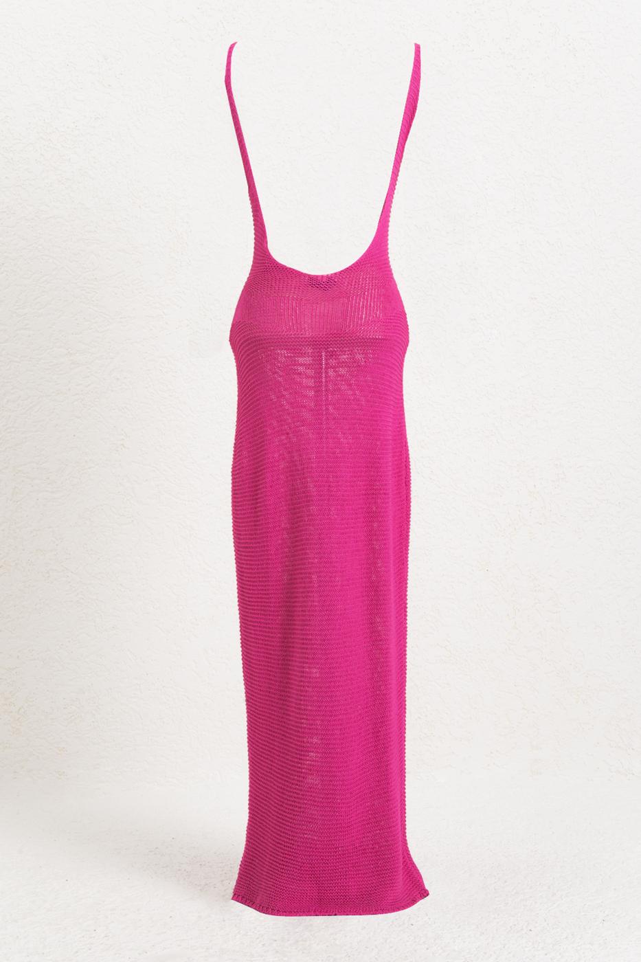 Strappy Knitted Midi Dress Fuschia