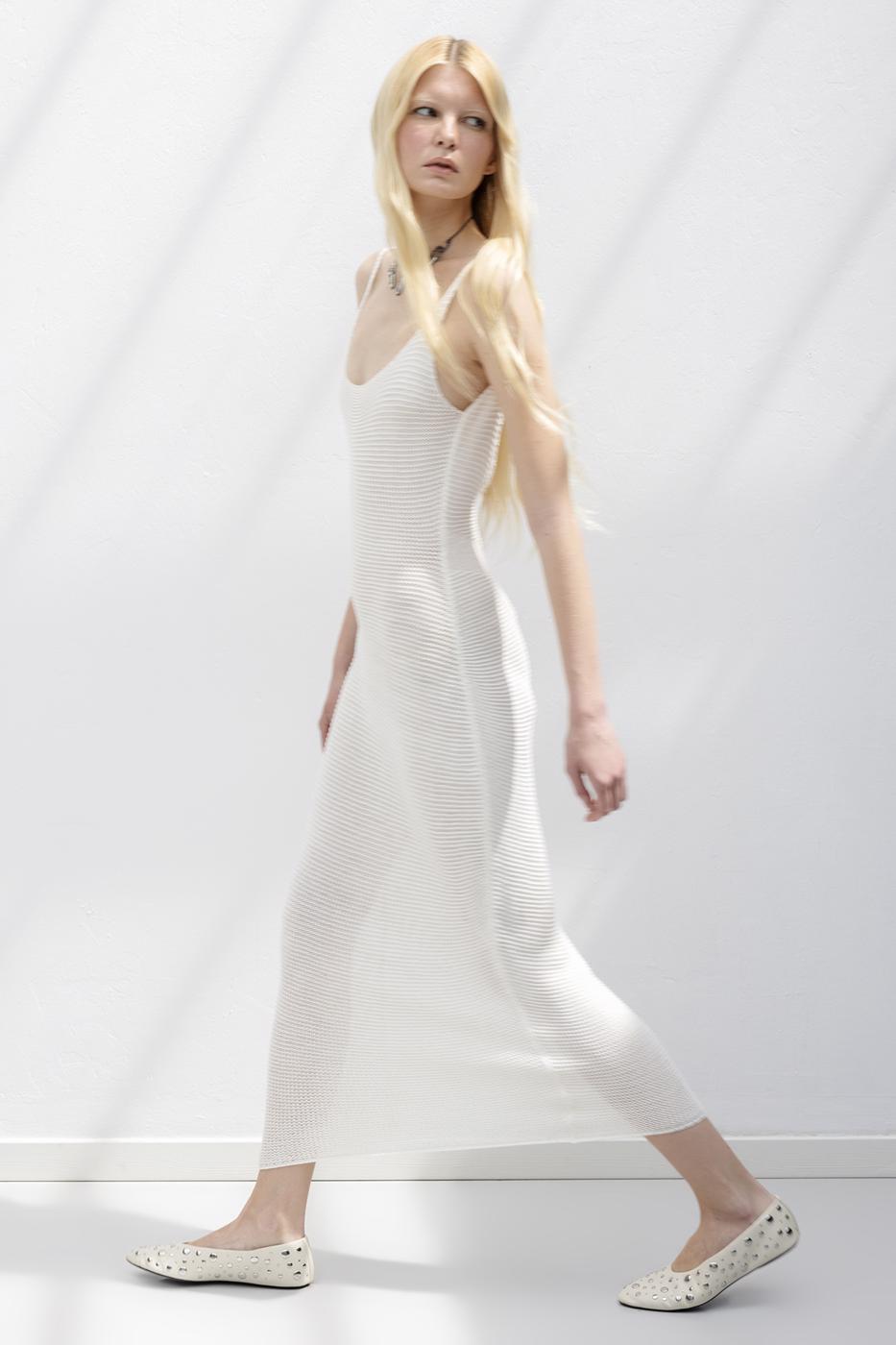 Strappy Knitted Midi Dress Off whıte