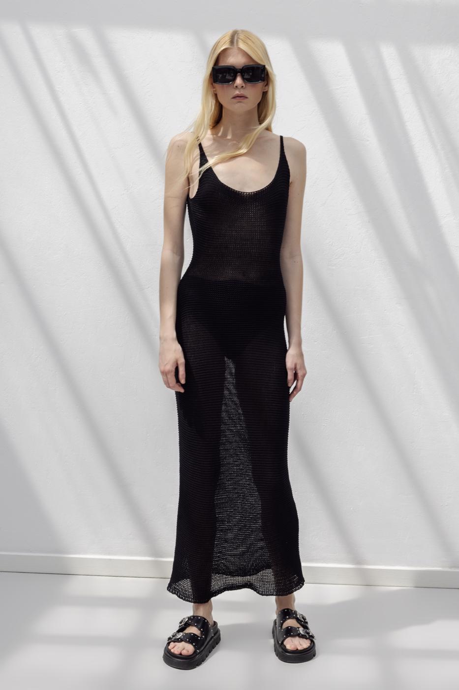 Strappy Knitted Midi Dress Black