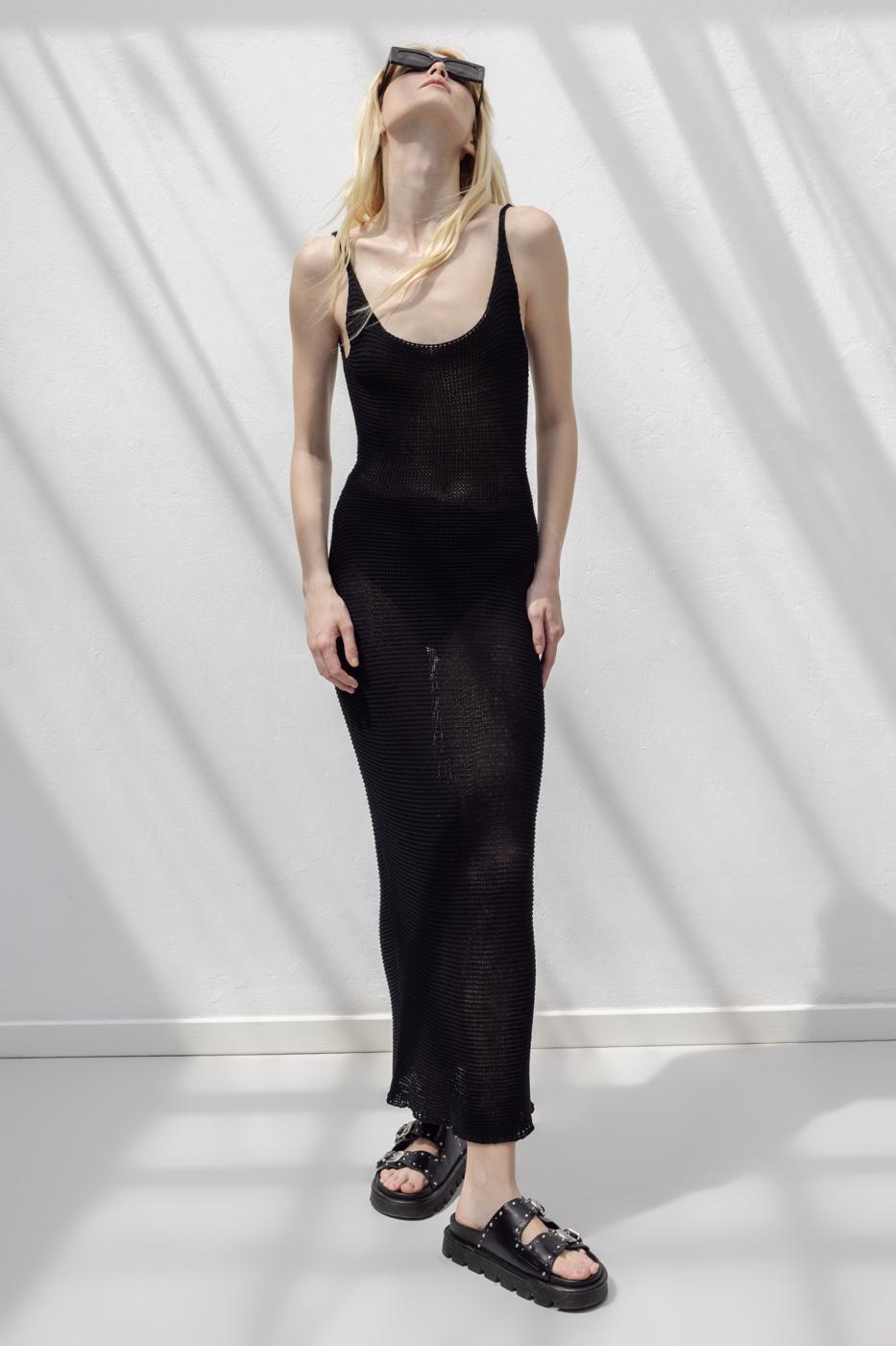 Strappy Knitted Midi Dress Black