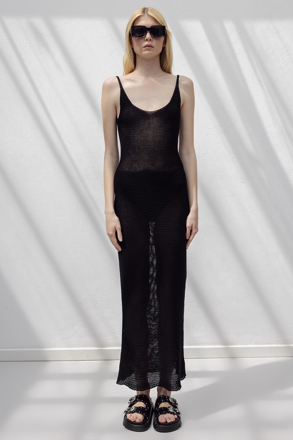 Strappy Knitted Midi Dress Black