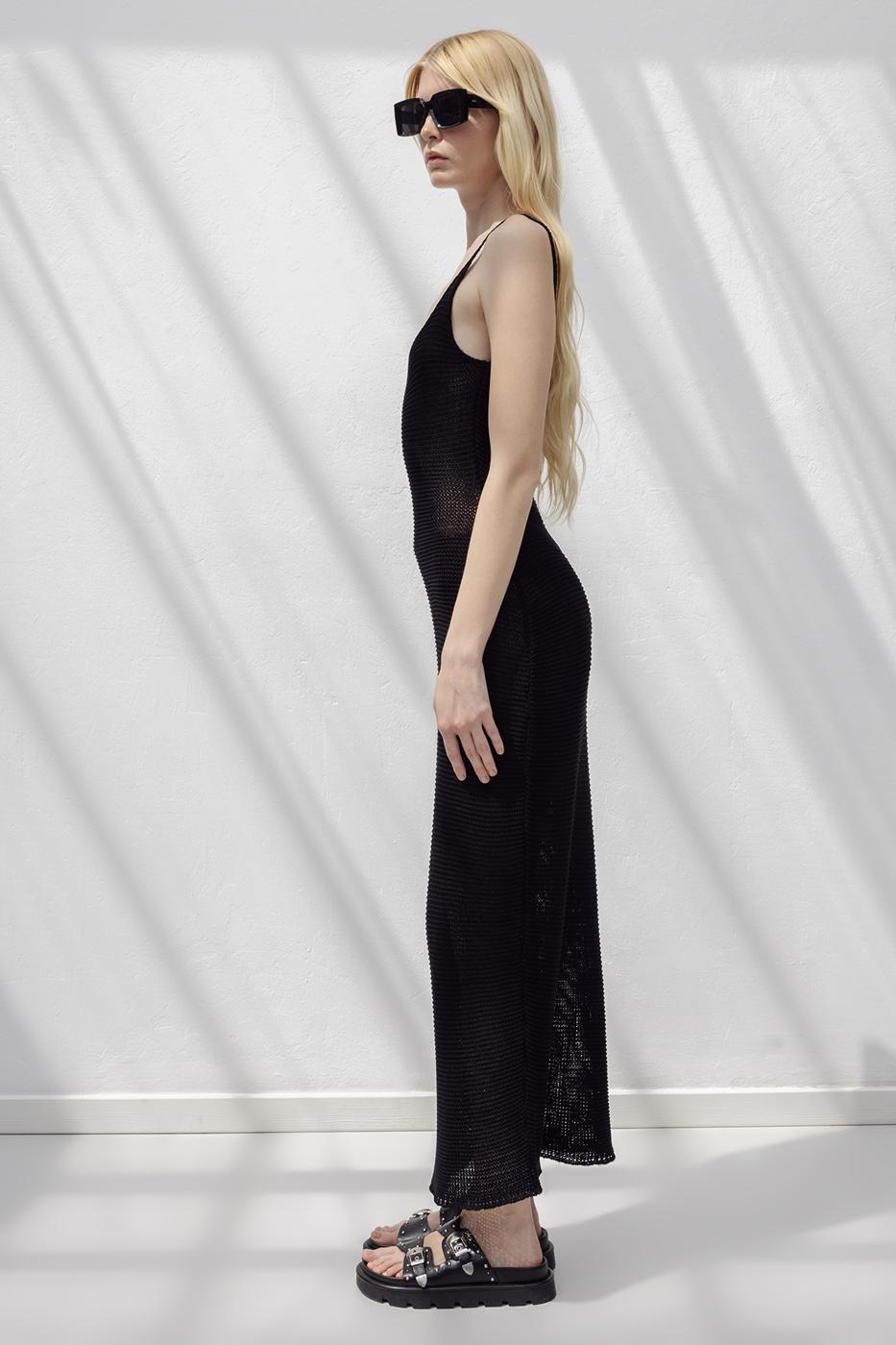 Strappy Knitted Midi Dress Black