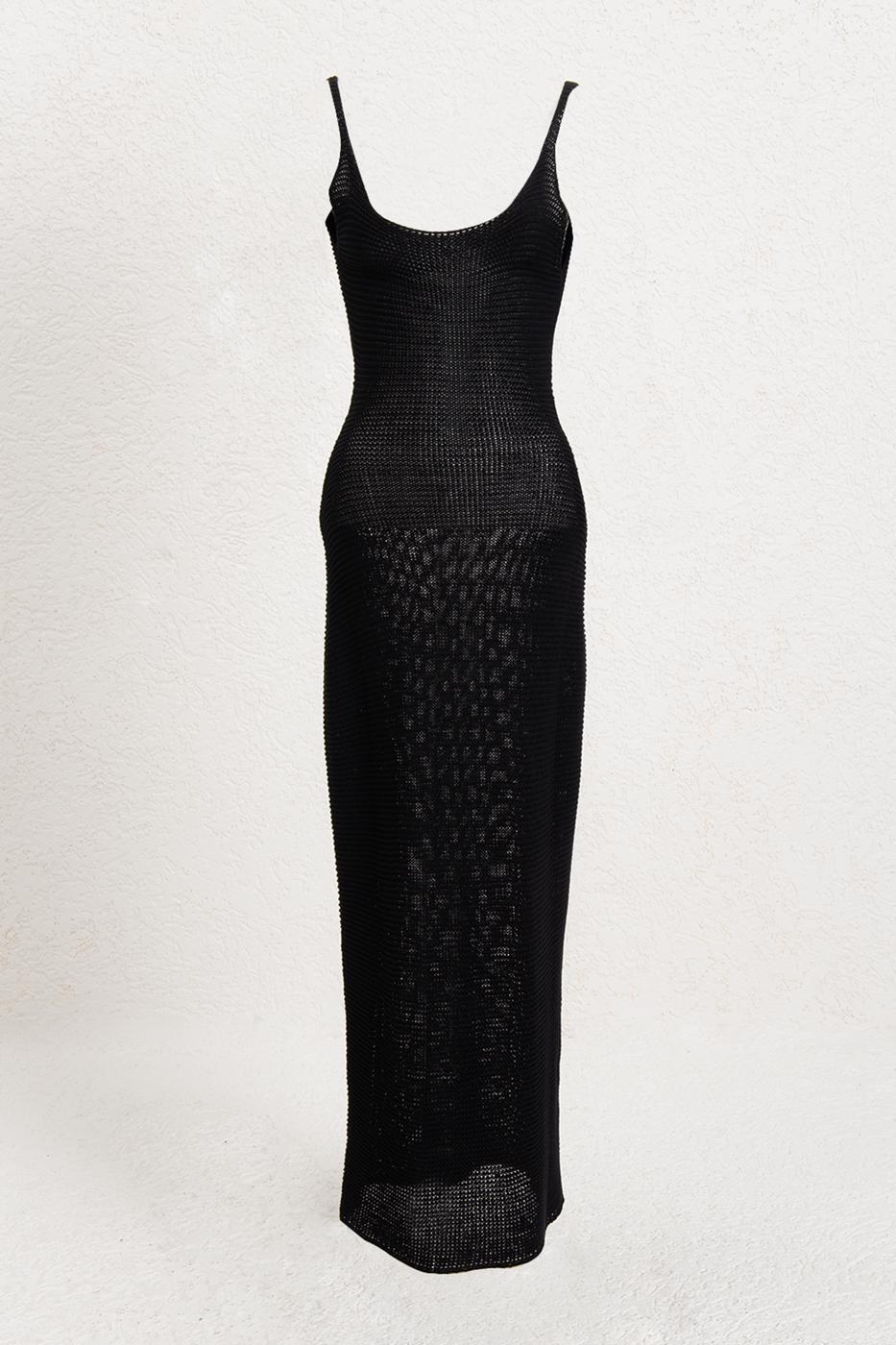 Strappy Knitted Midi Dress Black