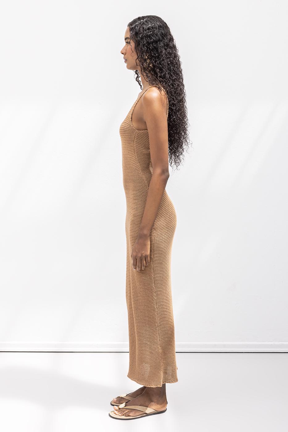 Strappy Knitted Midi Dress Mılk coffee