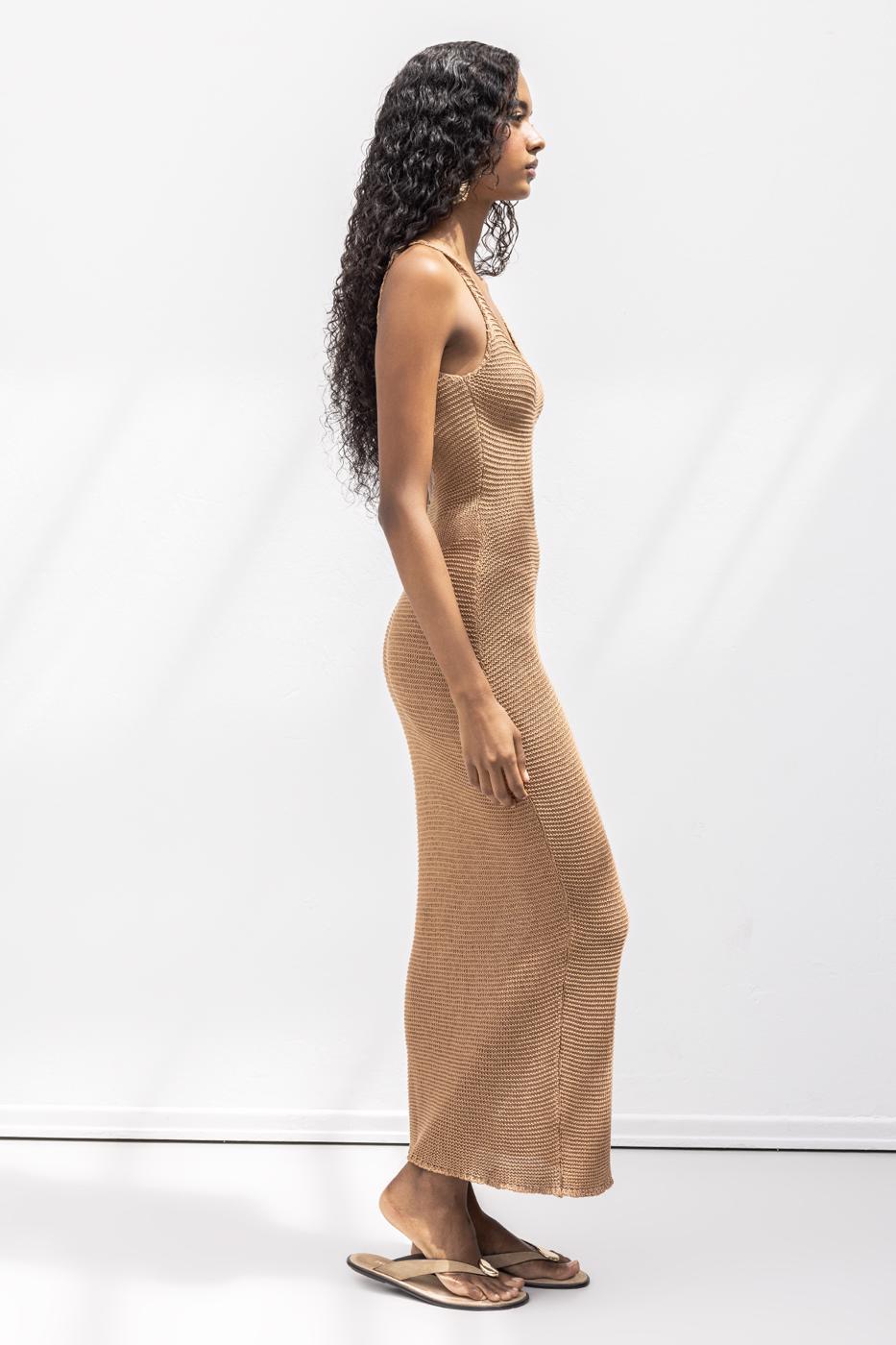 Strappy Knitted Midi Dress Mılk coffee