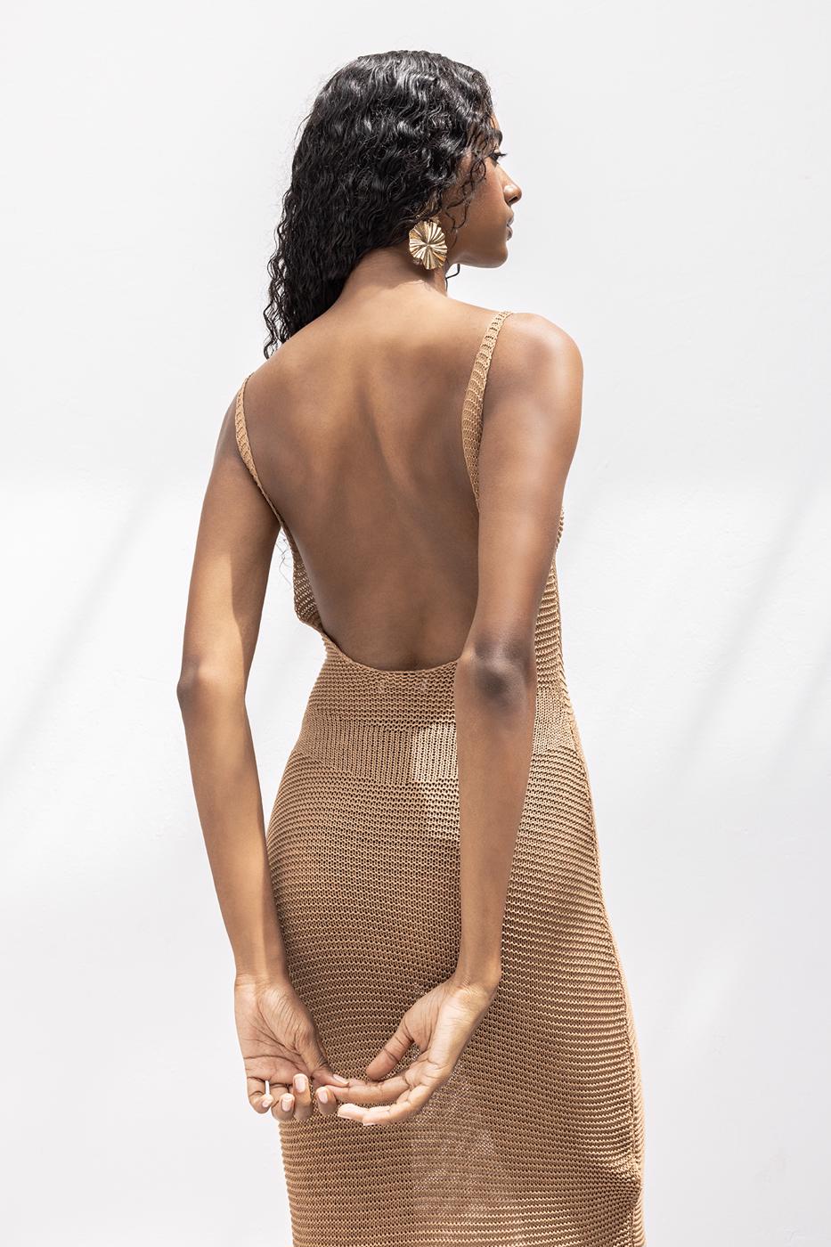 Strappy Knitted Midi Dress Mılk coffee