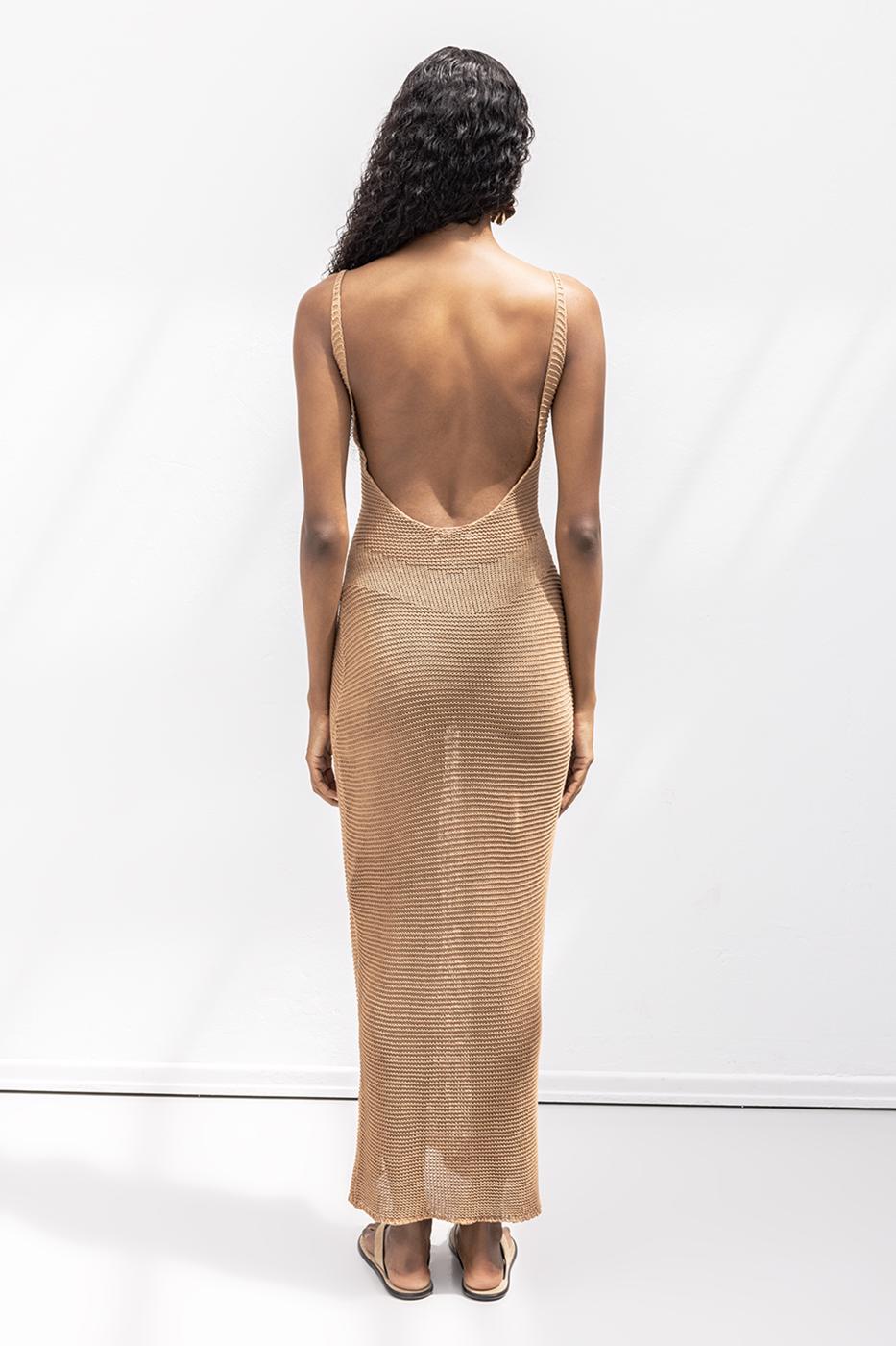 Strappy Knitted Midi Dress Mılk coffee