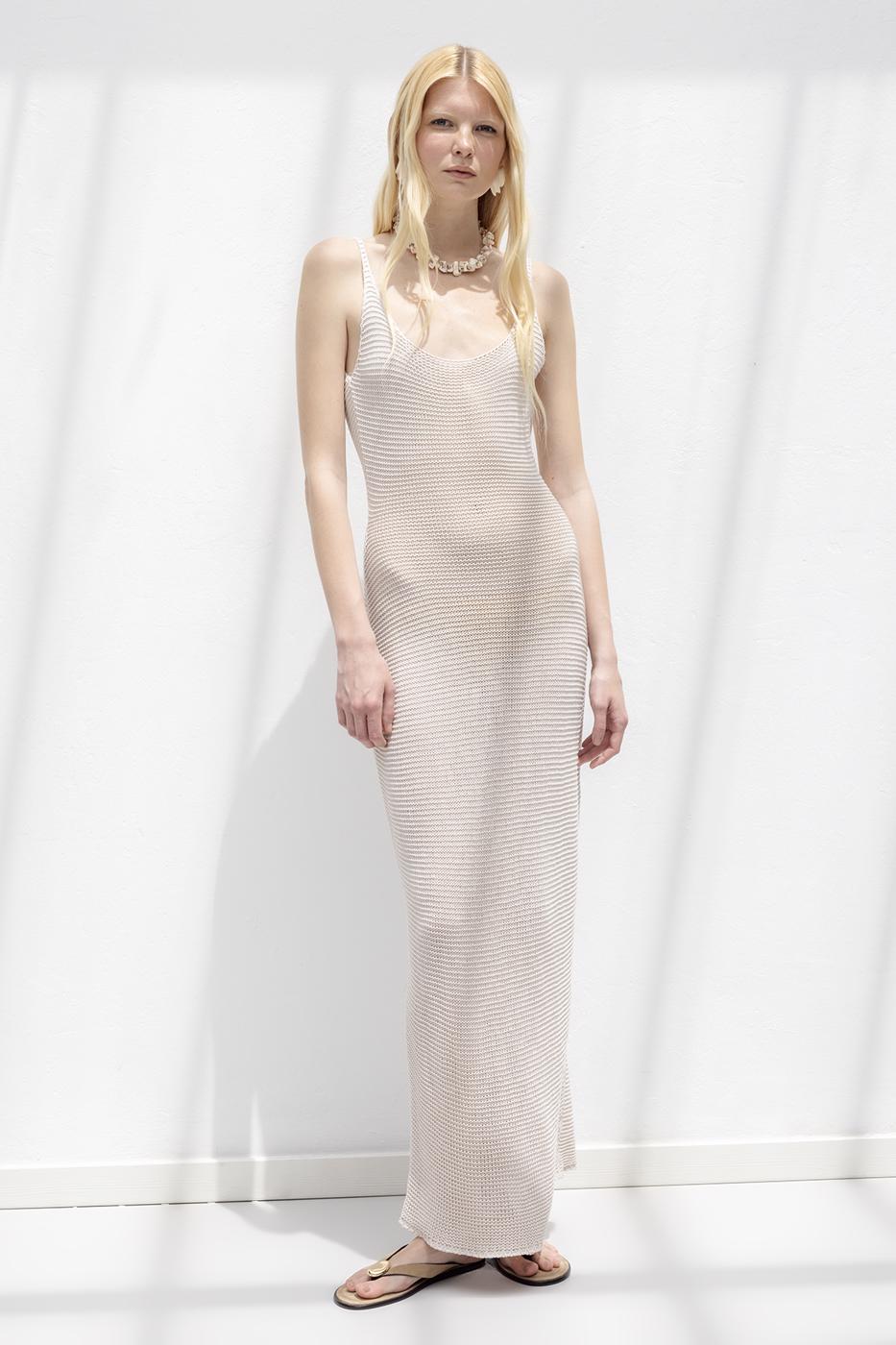 Strappy Knitted Midi Dress Stone