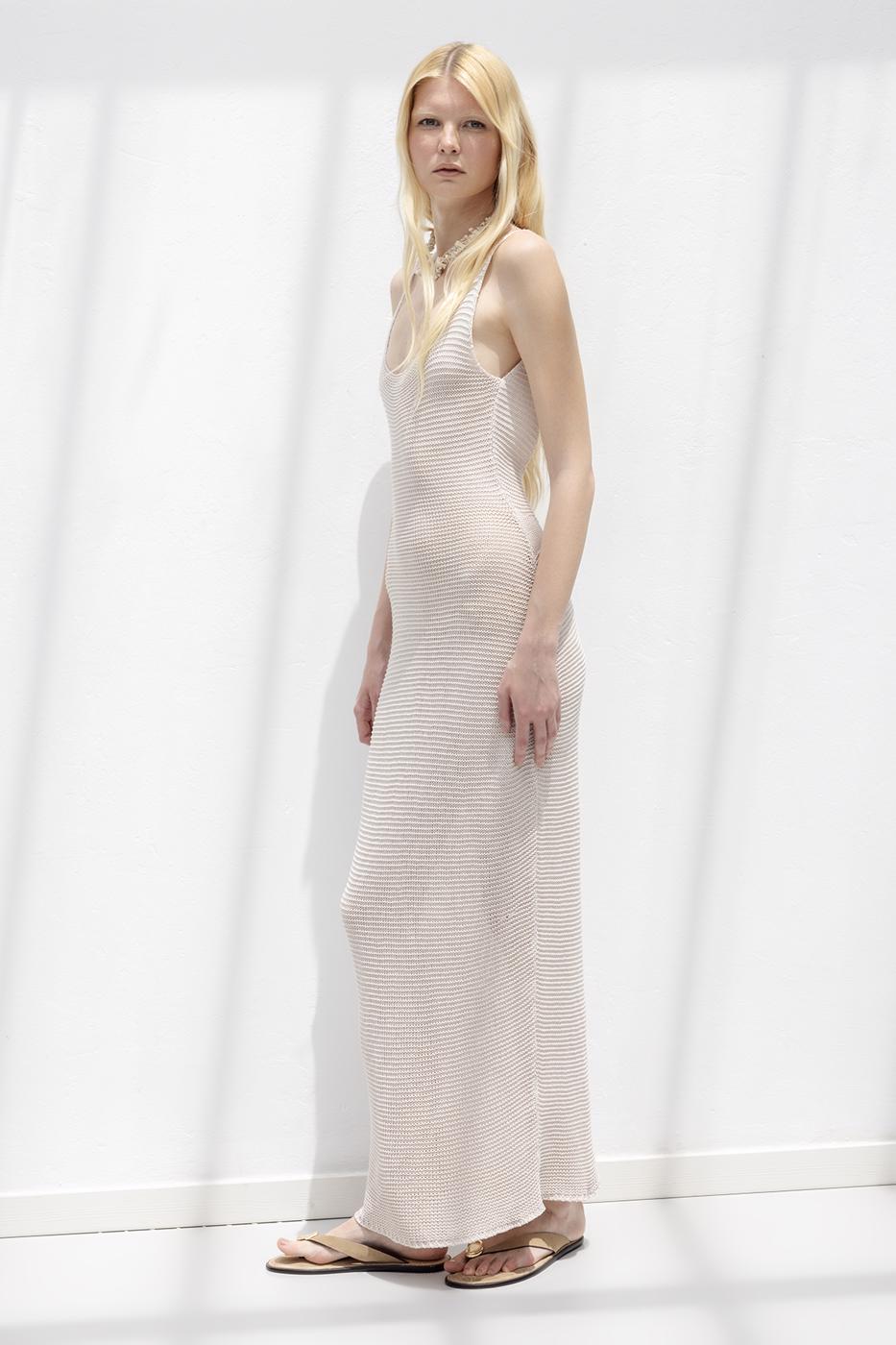Strappy Knitted Midi Dress Stone