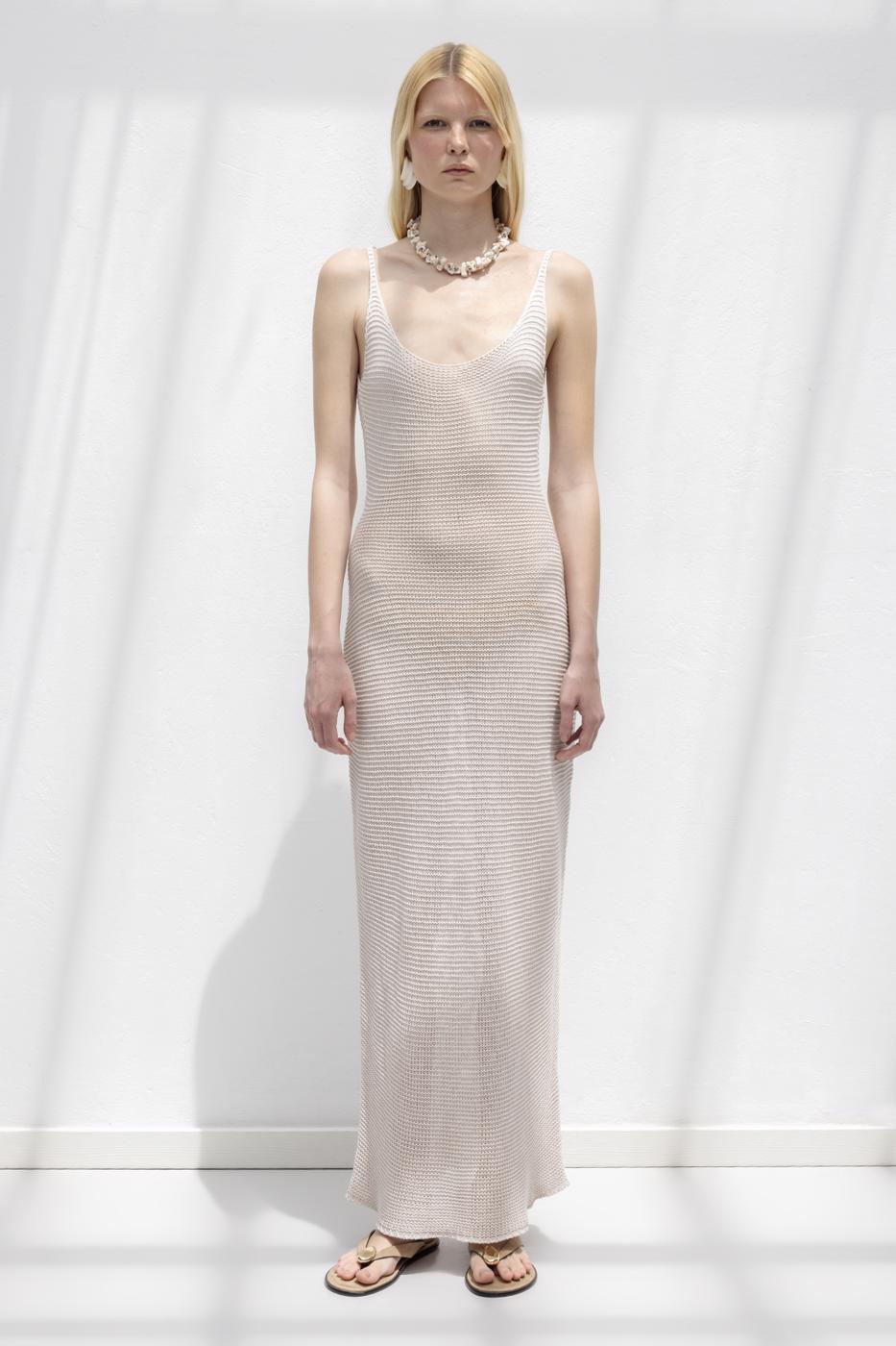 Strappy Knitted Midi Dress Stone