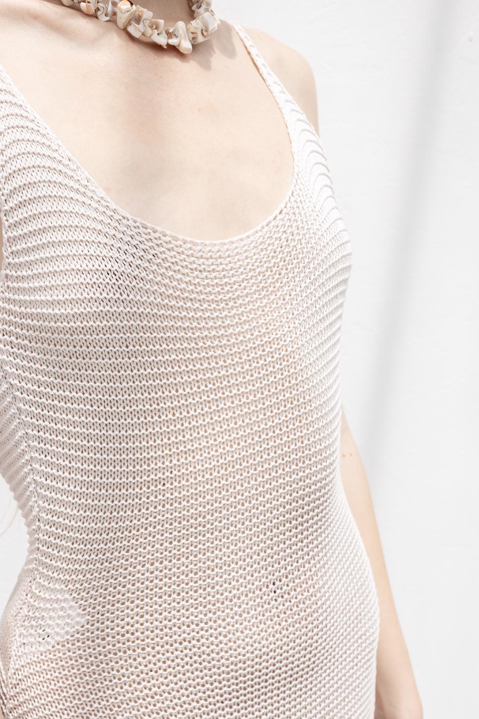 Strappy Knitted Midi Dress Stone