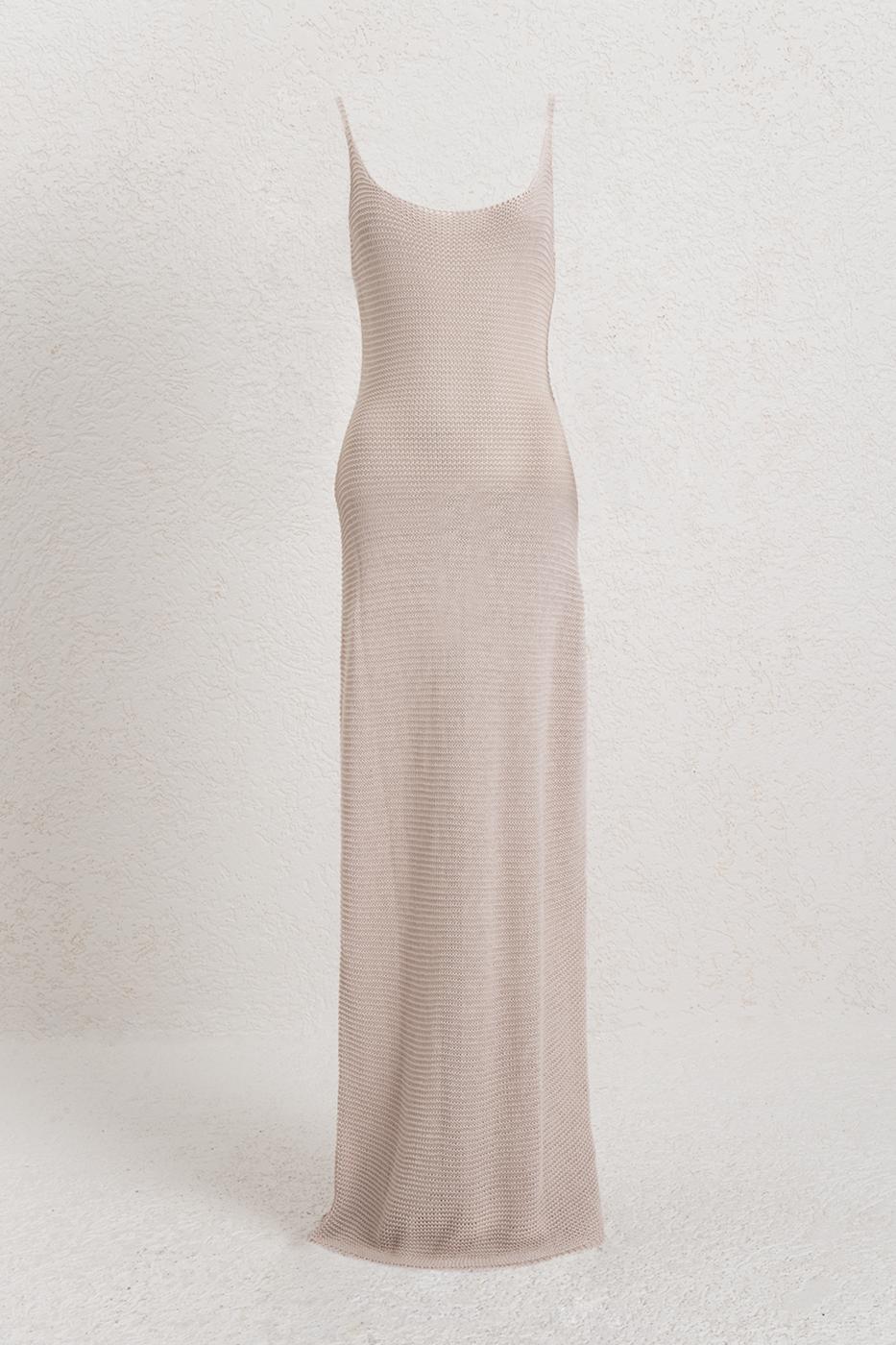 Strappy Knitted Midi Dress Stone