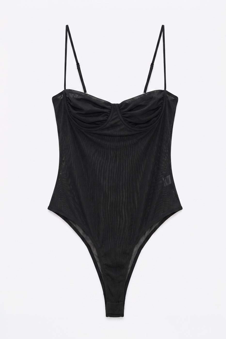 Strappy Tulle Bodysuit Black
