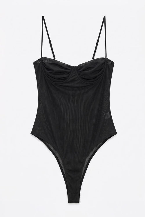 Strappy Tulle Bodysuit Black